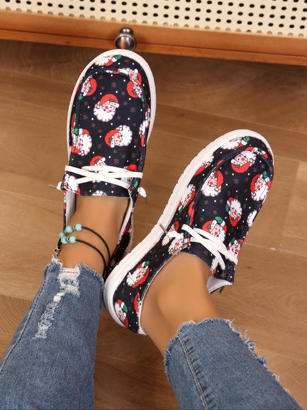 Women's Fashionable Christmas Print Lace Up Front Low Top Sneakers, Casual Comfortable Round Toe Shoes for Daily Wear, Female All-match Shoes for Daily Wear