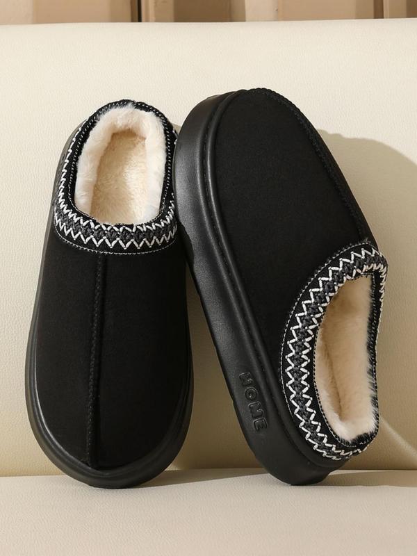 Women's Plain Color Platform Plush Slippers, Casual Soft Comfortable Home Slippers, Warm Slippers for Indoor & Outdoor Use for Fall & Winter