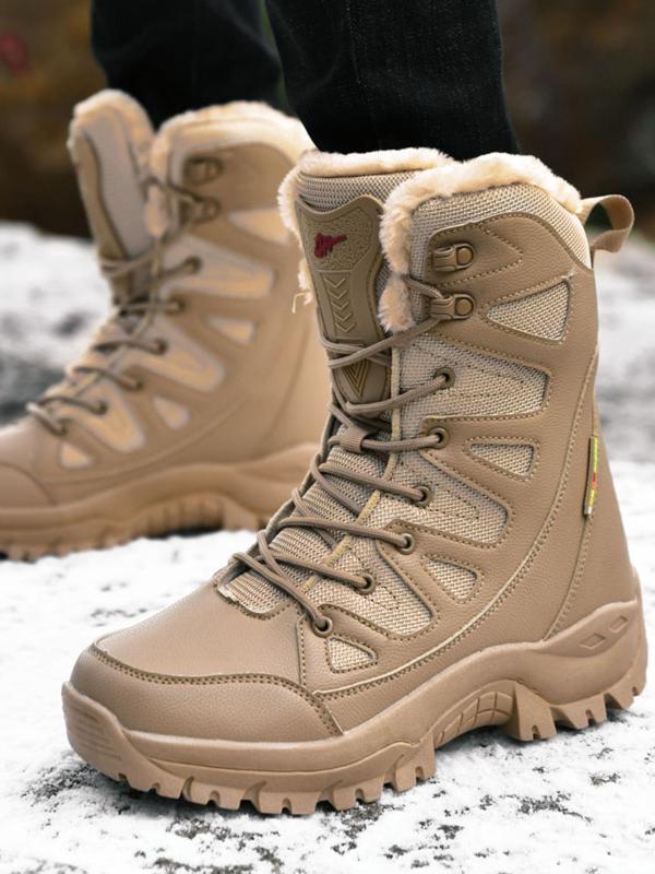 Men's Solid Color Lace Up Snow Boots, Casual Warm Thermal Mid-calf Warm Snow Boots for Outdoor Activities, Male All-match Round Toe Boots for Daily Wear