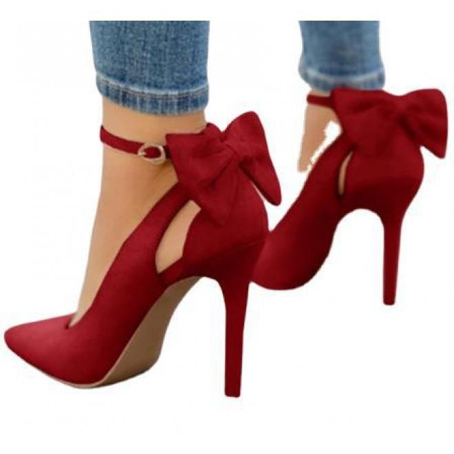 New Sweet Bow Pointed Toe Low-Cut Shoes Stiletto Heels Wish Foreign Trade Shoes 40-43 Large Size Shoes