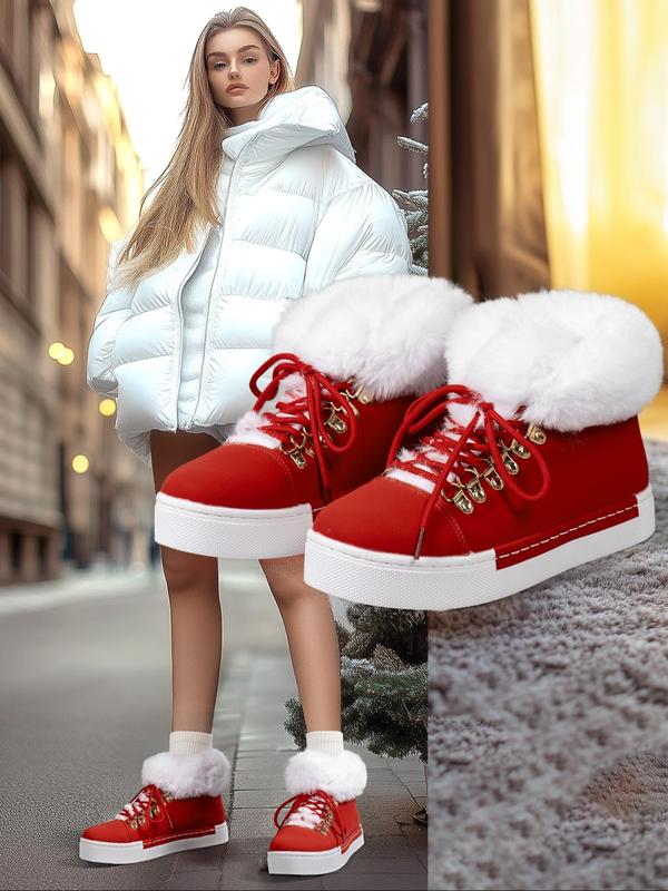 Women's Fashionable Contrast Faux Fur Design Snow Boots, Elegant Warm Thick Sole Ankle Boots for Winter, Casual Trendy Boots for Daily Wear