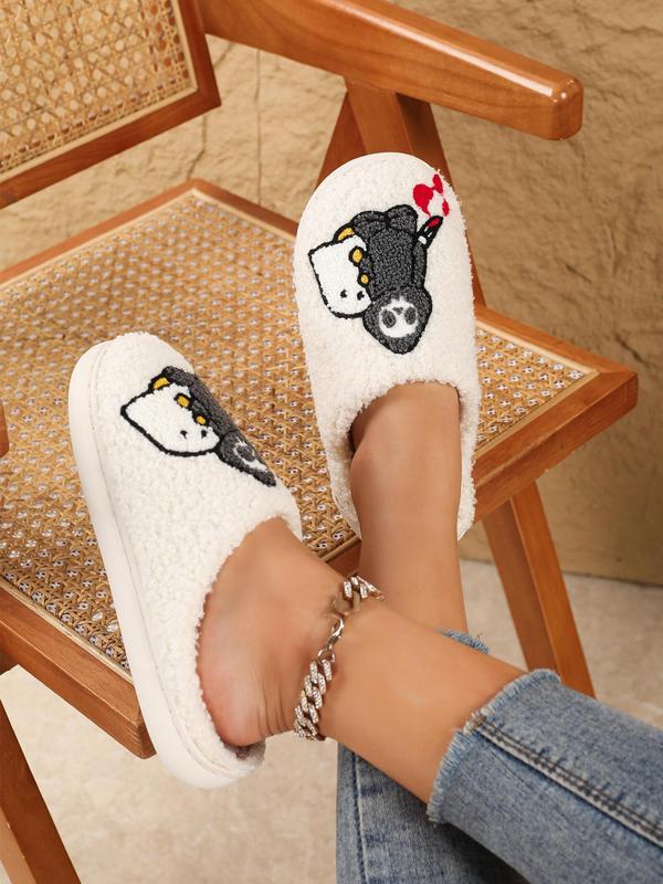 Women's 2024 Cute Cartoon Ghost Print Plush Slippers, Soft Comfortable Home Slippers, Warm Slippers for Indoor & Outdoor Use for Gifts, Back To School, Fall Outfits, Fall Freshness