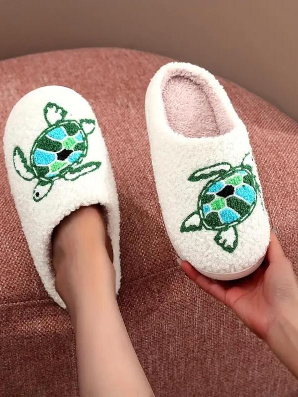 Women's Cute Cartoon Turtle Pattern Plush Slippers, Casual Soft Comfortable Home Slippers, Warm Slippers for Indoor & Outdoor Use for Fall & Winter