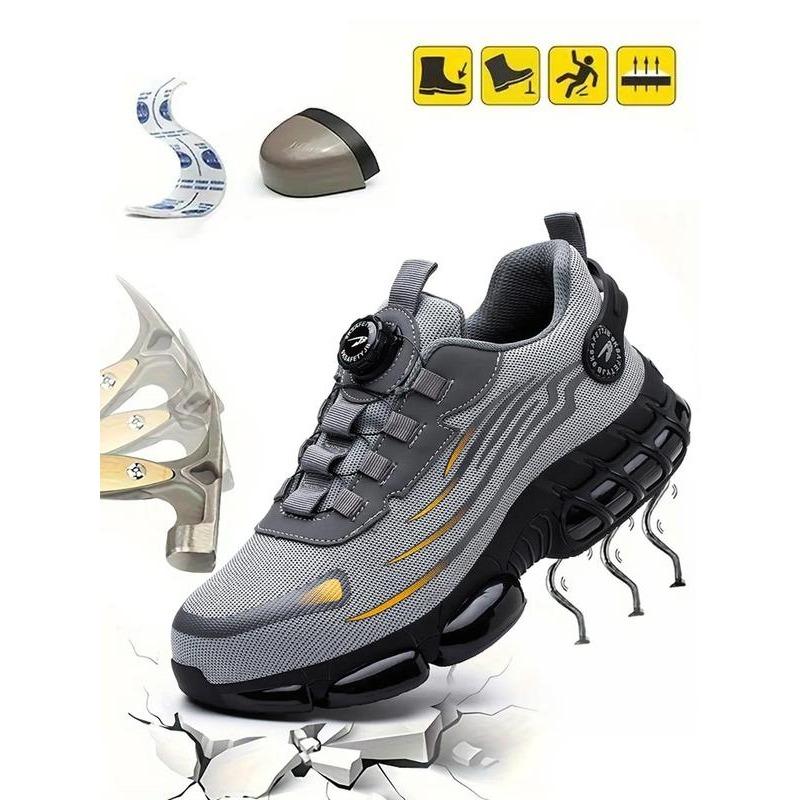 Men's Lace Up Low Top Anti Piercing & Anti Smashing Safety Shoes with Rotating Button, Contrast Mesh Work Shoes, for Outdoor Work, Footwear, Shoes for Healthcare Workers, Fall Outfits, Fall Freshness Closed Boy