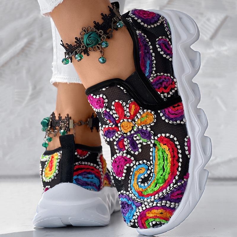 Multicolor Paisley Floral Pattern Breathable Slip-on Sneakers