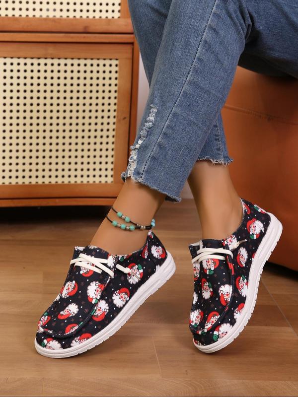 Women's Fashionable Christmas Print Lace Up Front Low Top Sneakers, Casual Comfortable Round Toe Shoes for Daily Wear, Female All-match Shoes for Daily Wear