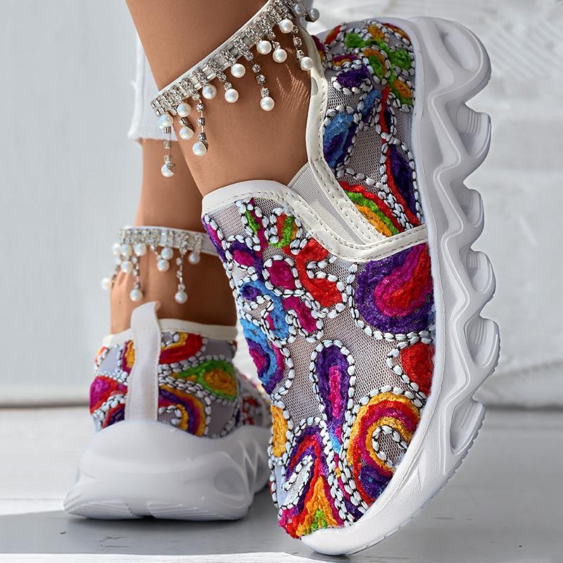 Multicolor Paisley Floral Pattern Breathable Slip-on Sneakers