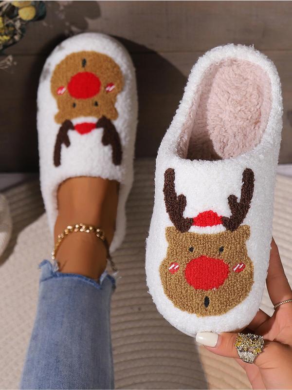 Women's Cute Cartoon Deer Design Plush Bedroom Fluffy Slippers, Non-slip Soft Plush Fuzzy Slippers for Indoor, Women's House Slippers Indoor Slippers