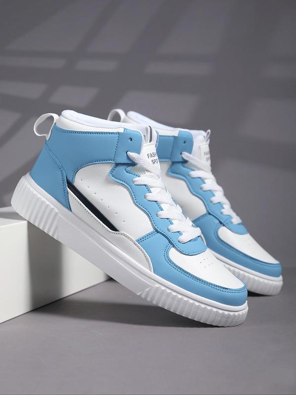 Men's Fashionable Patchwork Striped Design Lace Up High Top Sneakers, Casual Comfortable Sports Shoes, Trendy All-match Sneakers for Daily Wear