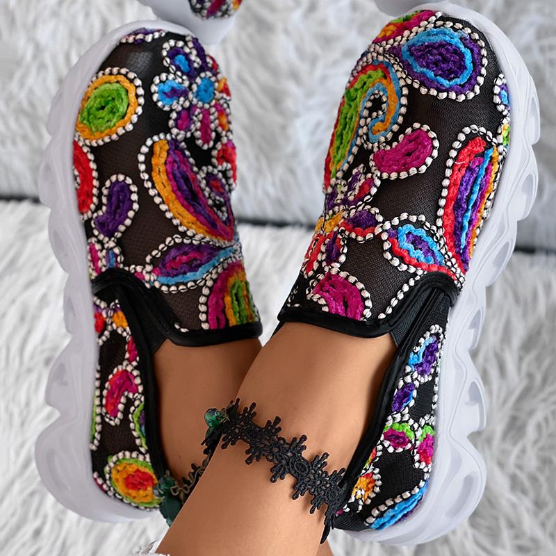 Multicolor Paisley Floral Pattern Breathable Slip-on Sneakers