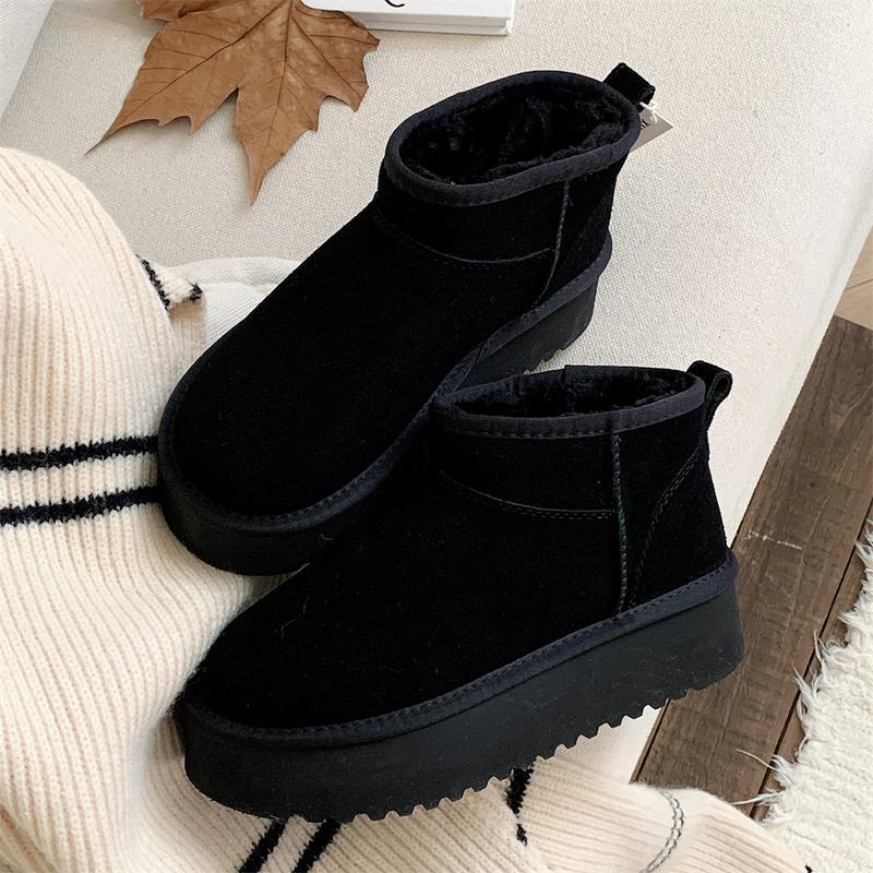 XIXITIAO Snow Boots for Women,Genuine Suede Faux Fur Lining,Comfort Winter Ankle Boots Memory Foam,Waterproof Platform Boots Walking Shoes Girl