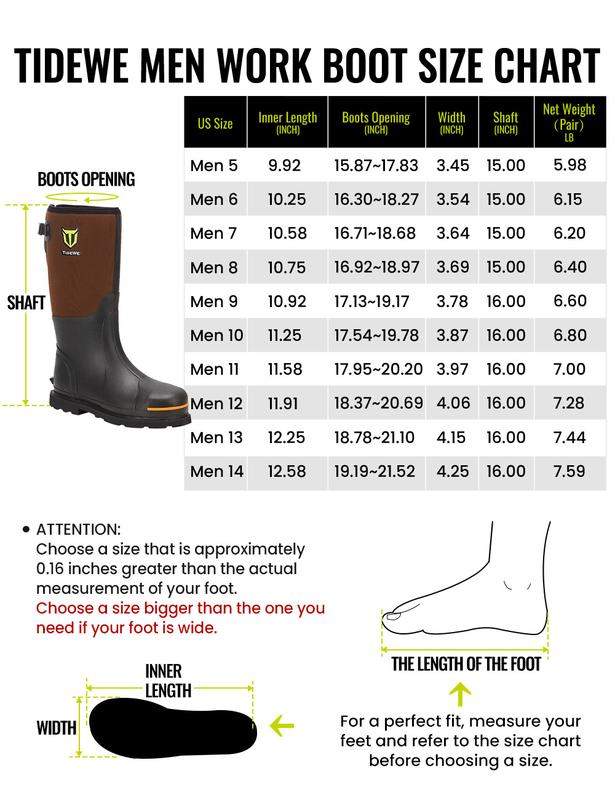 TideWe Rubber Work Boots for Men with Steel Toe & Shank, Waterproof Hunting Boots, Warm 6mm Neoprene Hunting Mud Boot Size 5-14 Boy Footwear Walking Shoes Comfort men s boots work boots for