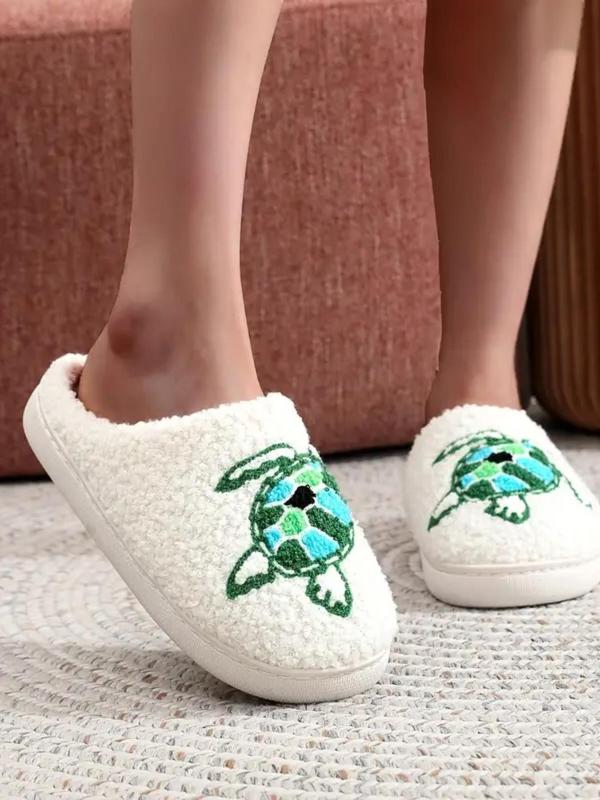 Women's Cute Cartoon Turtle Pattern Plush Slippers, Casual Soft Comfortable Home Slippers, Warm Slippers for Indoor & Outdoor Use for Fall & Winter