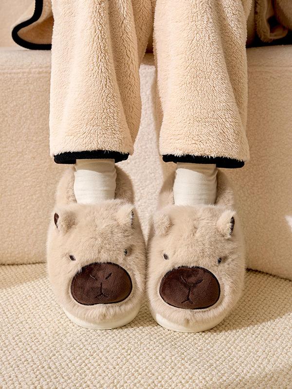 Women's Cute Cartoon Capybara Design Plush Slippers, Casual Soft Comfortable Non-slip Home Slippers, Warm Slippers for Indoor & Outdoor Use for Fall & Winter