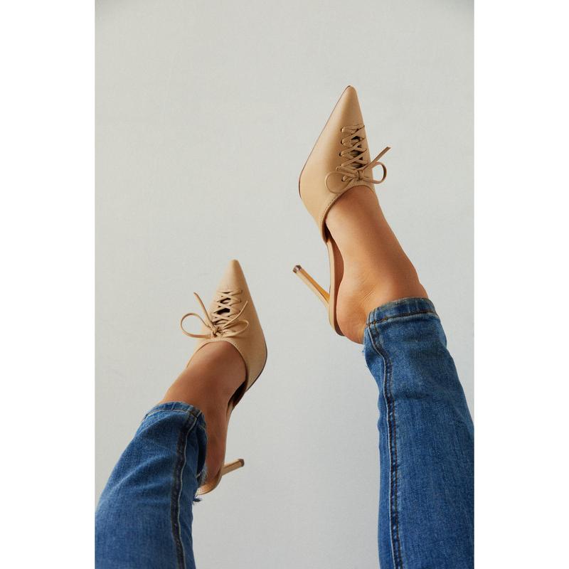 Lina Pump Heel Mules - Nude