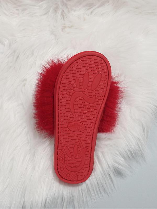 Women's Summer Cute Fashion Faux Fur Fluffy Slippers, Casual Comfortable Soft Plush Flat Slippers, All-match Women Shoes for Indoor Outdoor Wear, Slippers Shoes