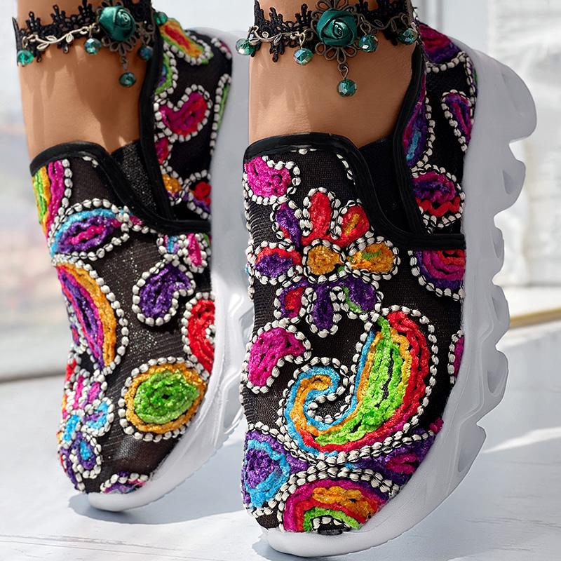 Multicolor Paisley Floral Pattern Breathable Slip-on Sneakers