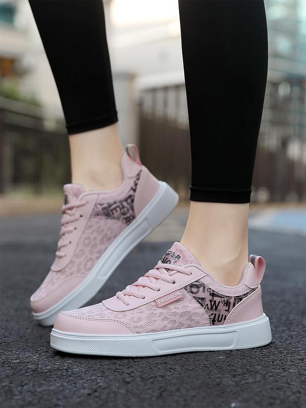 Women's Fashionable Letter Pattern Lace Up Low Top Sneakers, Casual Comfortable Lace Decor Sports Shoes for Daily Wear, Trendy All-match Shoes for Women & Girls