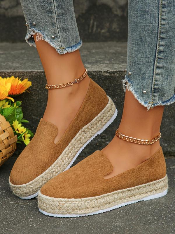 Women's Boho Solid Slip on Espadrilles Flats, Fashionable Round Toe Flat Shoes for Daily Wear, Lightweight Breathable Comfortable Platform Shoes for Daily Wear, Perfect for Students, 2024 Walking Shoes for Back To School Wear, Fall Shoes 2024