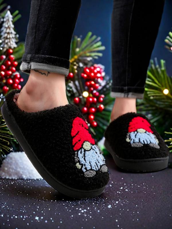 Cute Cartoon Gnome Christmas Pattern Slippers, Casual Soft Comfortable Home Slippers for Women, Fluffy All Seasons House Shoes for Indoor & Outdoor