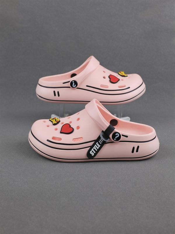 Women's Cute Cartoon Heart Design Decor Clogs, 2024 New Style Casual Comfortable Hollow Out Letter Design Clogs, Fashionable Shoes for Beach Vacation