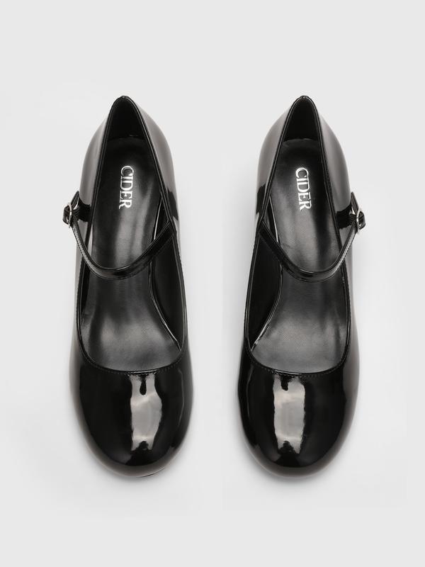 Patent Leather Chunky Heeled Mary Jane Shoes