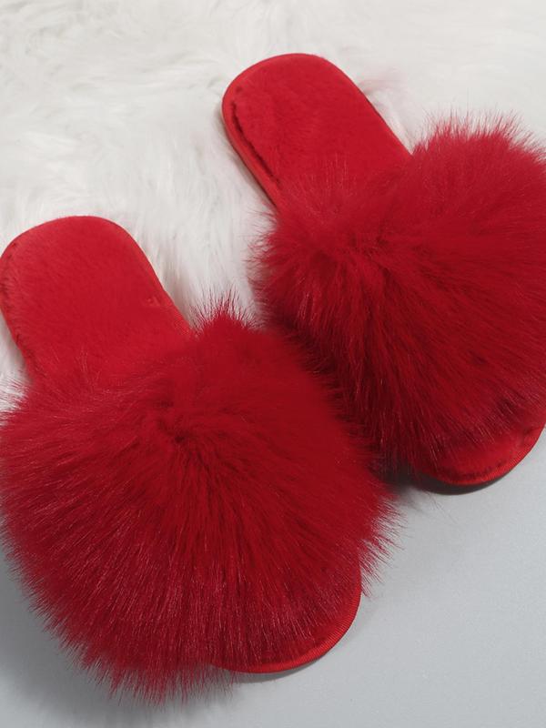 Women's Summer Cute Fashion Faux Fur Fluffy Slippers, Casual Comfortable Soft Plush Flat Slippers, All-match Women Shoes for Indoor Outdoor Wear, Slippers Shoes