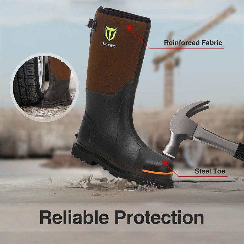 TideWe Rubber Work Boots for Men with Steel Toe & Shank, Waterproof Hunting Boots, Warm 6mm Neoprene Hunting Mud Boot Size 5-14 Boy Footwear Walking Shoes Comfort men s boots work boots for