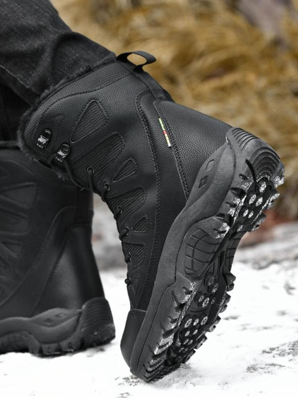 Men's Solid Color Lace Up Snow Boots, Casual Warm Thermal Mid-calf Warm Snow Boots for Outdoor Activities, Male All-match Round Toe Boots for Daily Wear