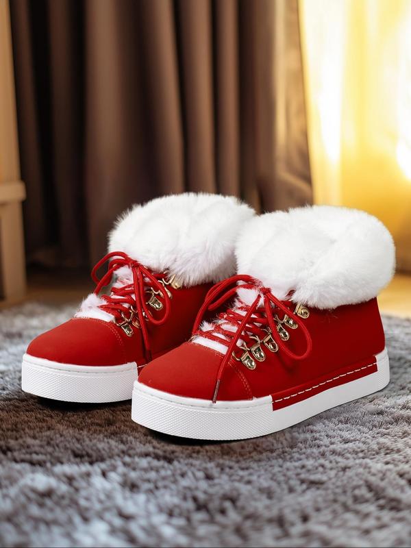 Women's Fashionable Contrast Faux Fur Design Snow Boots, Elegant Warm Thick Sole Ankle Boots for Winter, Casual Trendy Boots for Daily Wear