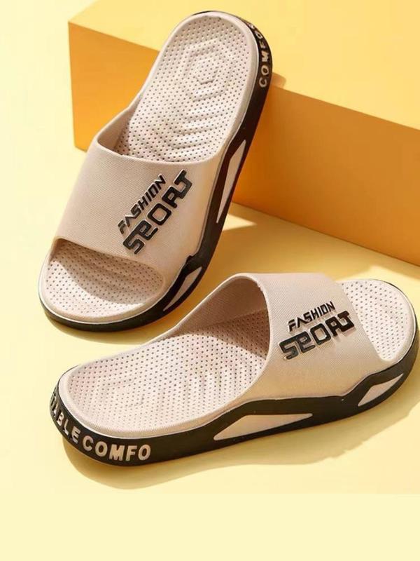 Men's Casual Letters Print Non-slip Slides, Comfortable Outdoor Slippers, Soft Colorblock Slippers for Indoor Outdoor Beach Shower, All-match Commuter Shoes for Work & Daily Wear