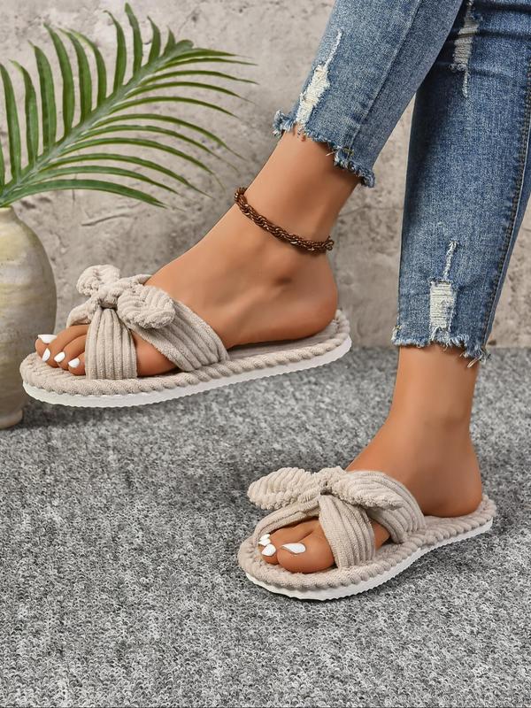 Women's Cute Bowknot Design Slippers, 2024 New Style Casual Soft Comfortable Home Slippers, Fashionable Slippers for Indoor & Outdoor Wear