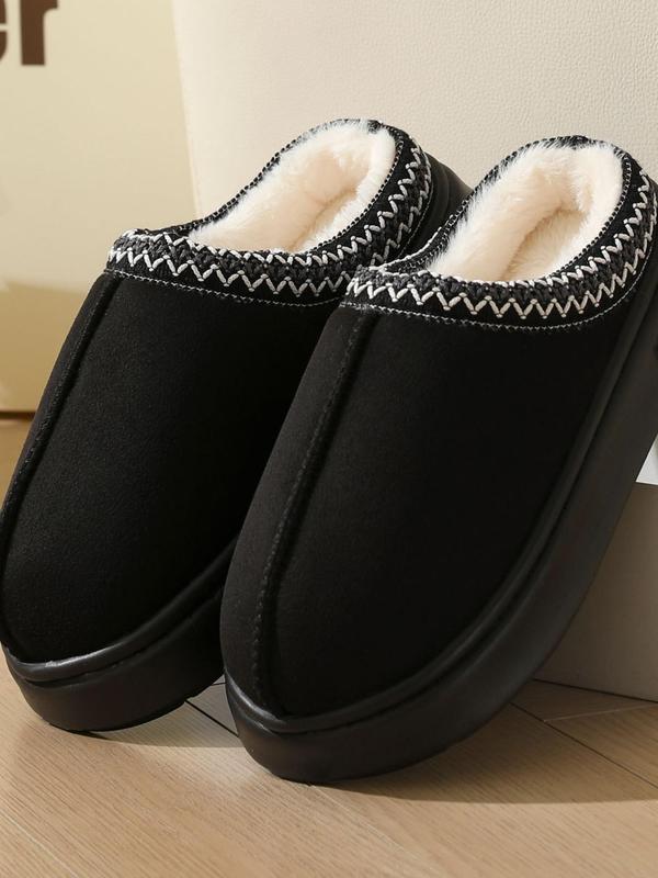 Women's Plain Color Platform Plush Slippers, Casual Soft Comfortable Home Slippers, Warm Slippers for Indoor & Outdoor Use for Fall & Winter