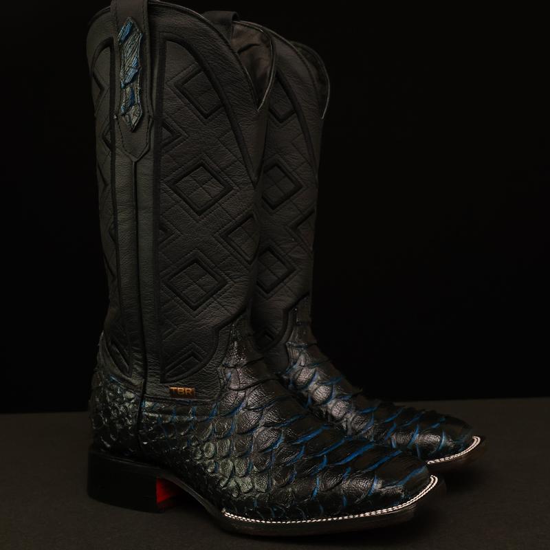 Midnight Blue Jumbo Python Leather Boots - Square Toe