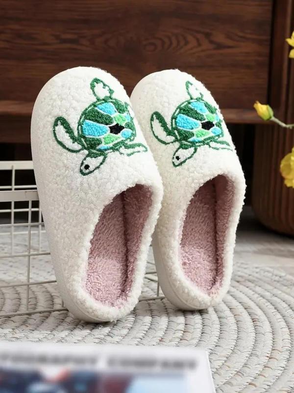 Women's Cute Cartoon Turtle Pattern Plush Slippers, Casual Soft Comfortable Home Slippers, Warm Slippers for Indoor & Outdoor Use for Fall & Winter