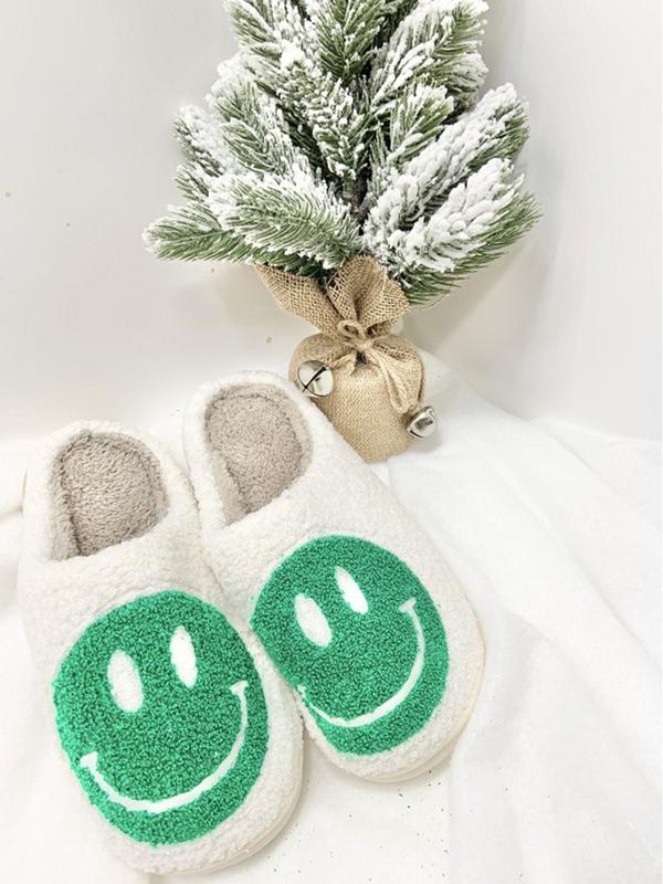 PacificPlex Womens Christmas Holiday Winter Santa Slippers FA LA LA String Lights Retro Plush Warm Slip-on Happy Face Smiley christmas slipper Women's Plush flat slipper