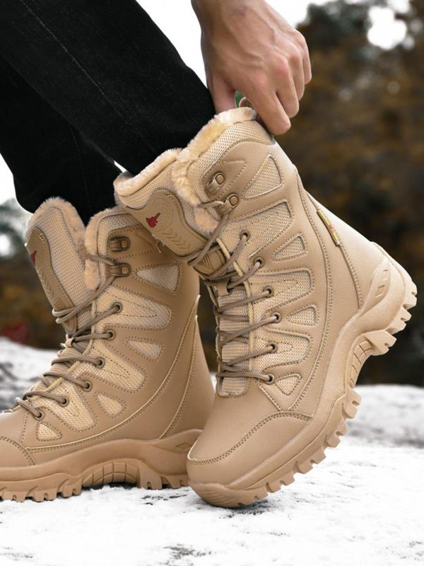 Men's Solid Color Lace Up Snow Boots, Casual Warm Thermal Mid-calf Warm Snow Boots for Outdoor Activities, Male All-match Round Toe Boots for Daily Wear