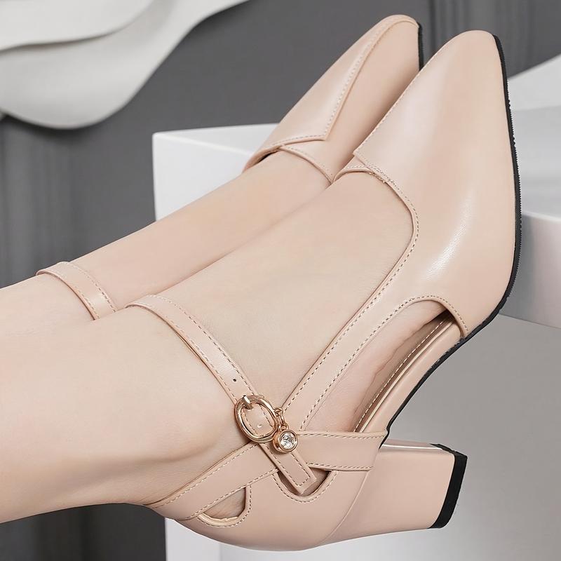 Women's Fashion Chunky High Heels, Elegant Pointed Dress High Heels, Fashion Buckle with High Heels footwear walking shoes