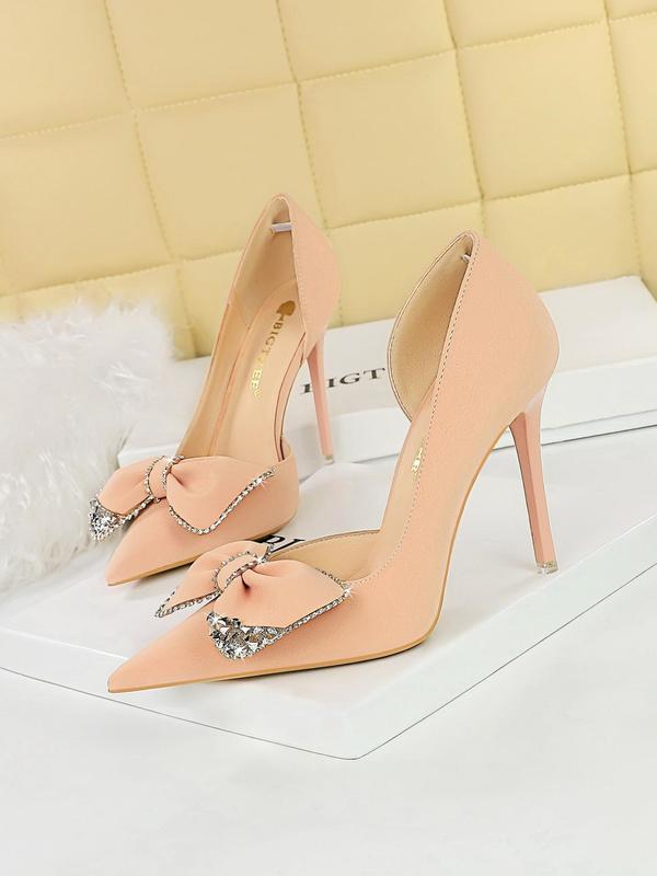 Women's Elegant Rhinestone Decorated Bowknot Design Stiletto Heels, Fashionable Pointed Toe High Heels for Party, Daily Clothing Decor for Women & Girls