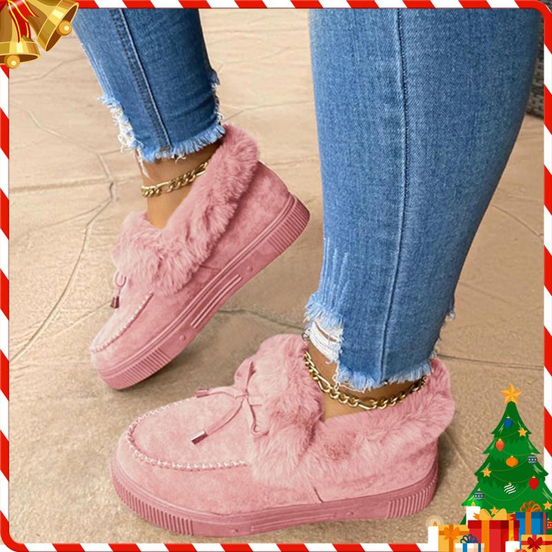 Women's Platform Warm Moccasin Slippers Slip On Loafer Plush Shoes Anti Slip Flat Walking Loafers Faux Fur Snow Boots  Soft and comfortable suede slippers for women Christmas