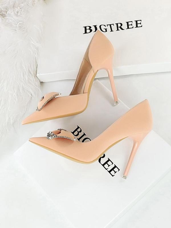 Women's Elegant Rhinestone Decorated Bowknot Design Stiletto Heels, Fashionable Pointed Toe High Heels for Party, Daily Clothing Decor for Women & Girls