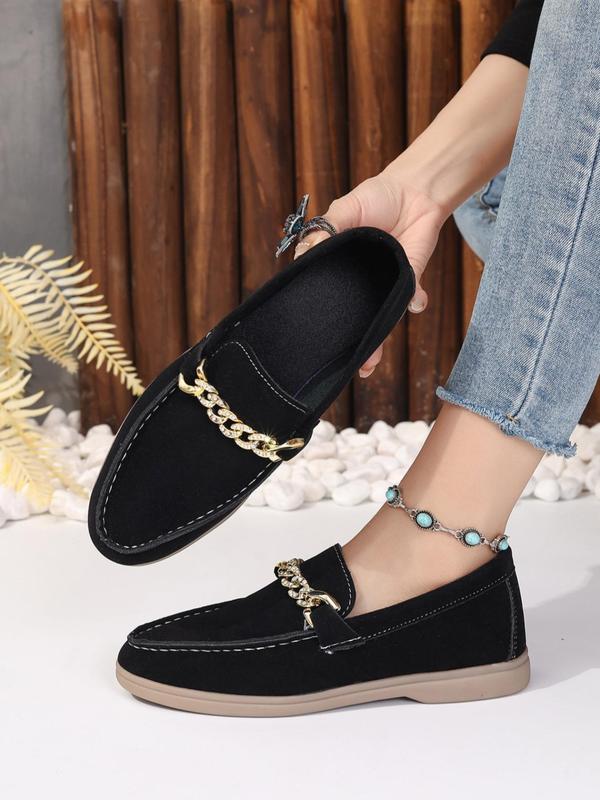 Women's Simple Plain Chain Decorated Slip on Flats, Casual Pointed Toe Flat Shoes, Lightweight Breathable Comfortable Shoes, Perfect for Students and Outdoor