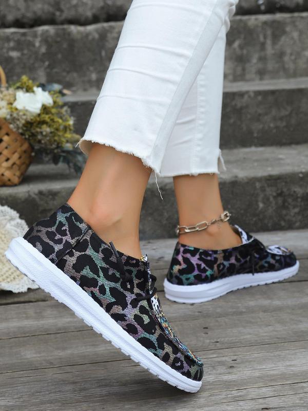 2024 Fashionable Slip-on Shoes for Women, Casual Matching Comfortable Floral & Leopard Print Round Toe Sports Shoes for Daily Wear, Flat Shoes for Active for All Seasons, Simple Walking Shoes