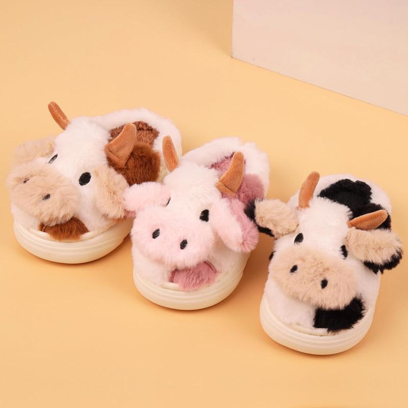 Cute Cartoon Cow Furry House Shoes For Boys, Comfortable Non Slip Soft Bottom Walking Shoes For Indoor, Autumn And Winter