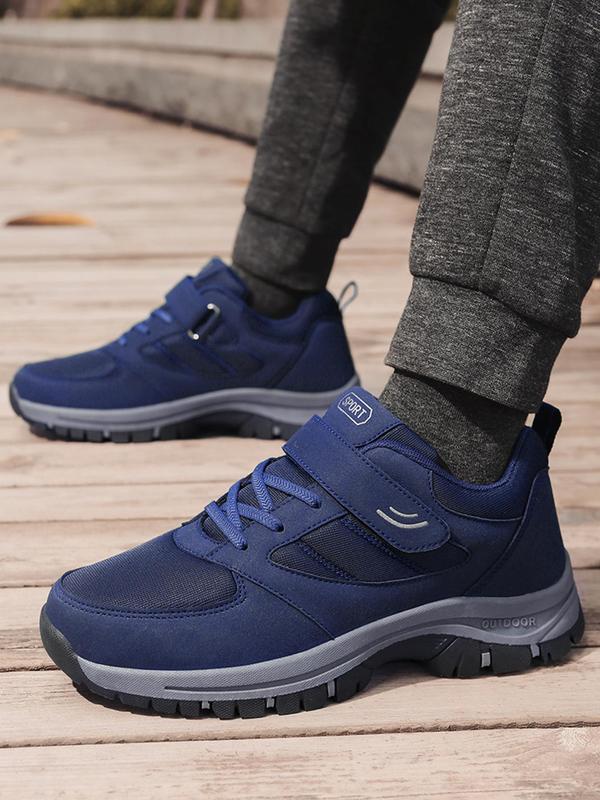 Men's Casual Plain Low Top Sneakers, Fashionable Comfortable Breathable Lace Up Front Shoes, Male Round Toe Textile Velcro Shoes For Daily Wear