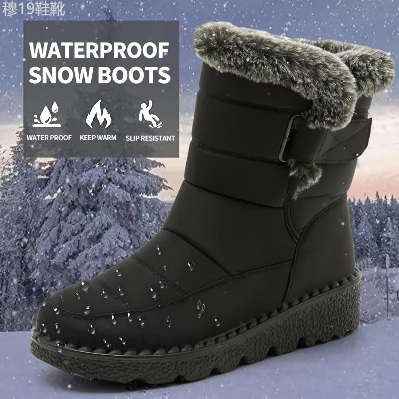 Cozy Women's Waterproof Snow Boots - Plush Lined, Solid Color, Flat Heel with Hook-and-loop Fastener Closure for Winter Warmth Girl Shoe