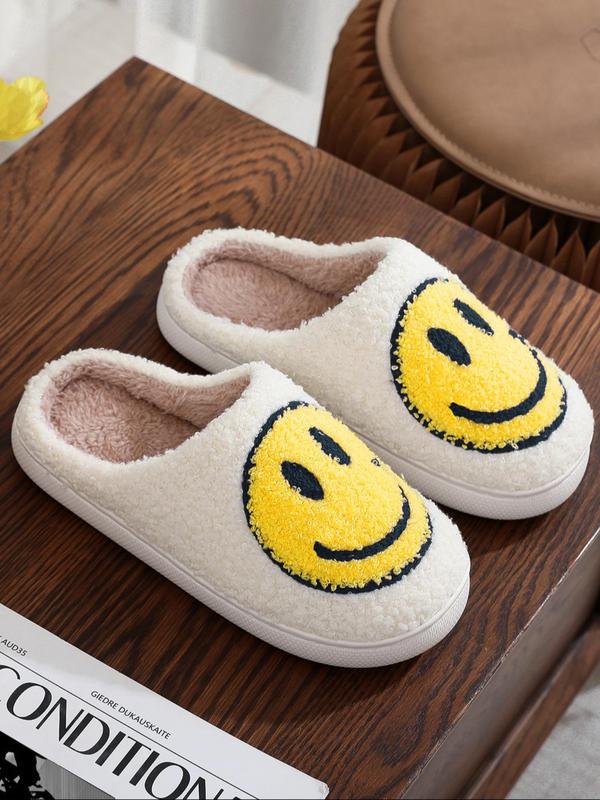 Women's Cute Smile Face Pattern Plush Slippers, Casual Soft Comfortable Home Slippers, Warm Slippers for Fall & Winter Wear, Birthday Gifts