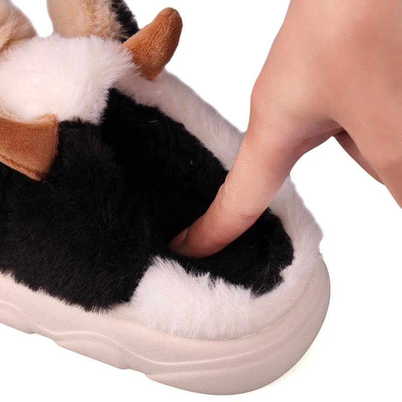 Cute Cartoon Cow Furry House Shoes For Boys, Comfortable Non Slip Soft Bottom Walking Shoes For Indoor, Autumn And Winter