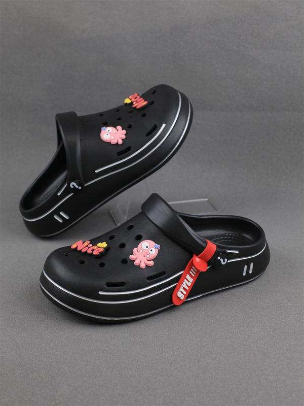 Women's Cute Cartoon Decoration Side Stripe Clogs, Casual Comfortable Soft Sole Clogs, Summer Beach Slippers for Indoor & Outdoor Wear