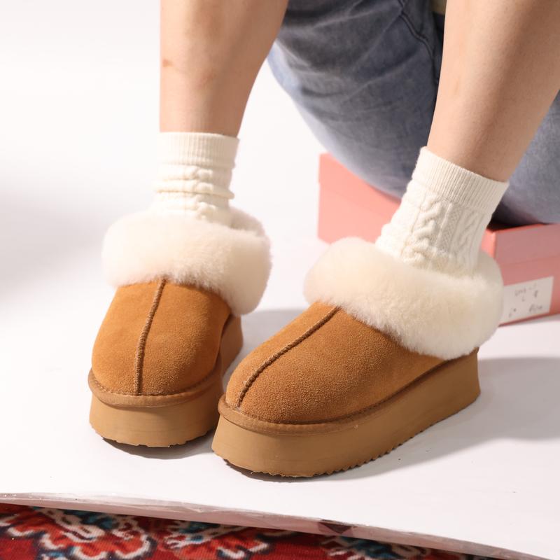 Snow Boots Women’s Platform Slippers - Furry Lined Platform Clogs with Shearling Short Ankle Design, Warm Cozy Winter Closed-Back Slipper Booties for Indoor and Outdoor Use Walking Shoes Shoe Soft Stylish